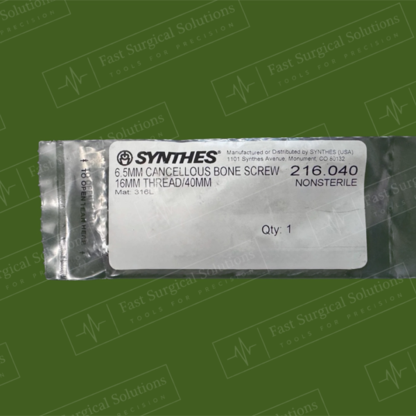 Synthes 216.040 6.5MM CANCELLOUS BONE SCREW 16MM THREAD/40MM