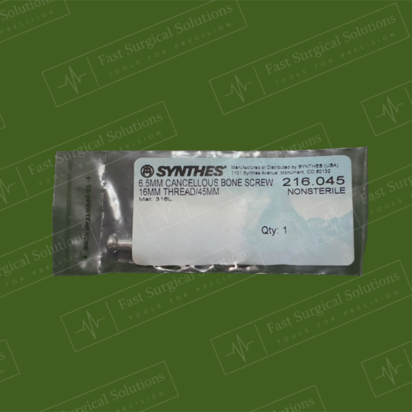 Synthes 216.045 6.5MM CANCELLOUS BONE SCREW 16MM THREAD/45MM