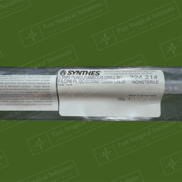 Synthes 324.214 2.8MM PERCUTANEOUS DRILL BIT F/LCP PL QC/200MM/100MM CALIB