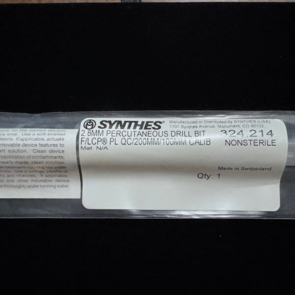 Synthes 324.214 2.8MM PERCUTANEOUS DRILL BIT F/LCP PL QC/200MM/100MM CALIB